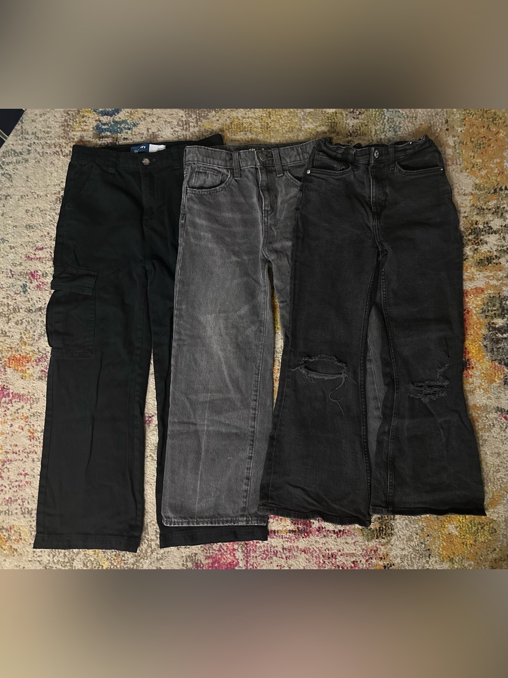 H&M / Old Navy Girls Black & Gray Baggy, Straight, & Flare Jeans Trio | Size 10